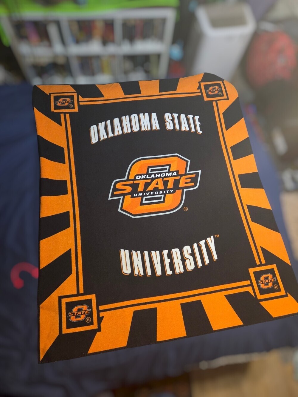 NCAA Twin Sized Oklahoma State University Orange & Black Logo Blanket